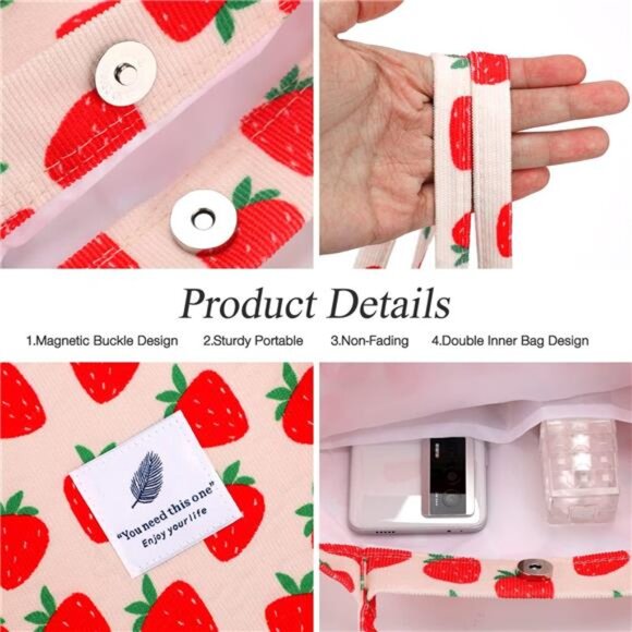 Corduroy Tote Bag Large Shoulder Bag Reusable Grocery Travel School Handbag - Picture 4 of 7